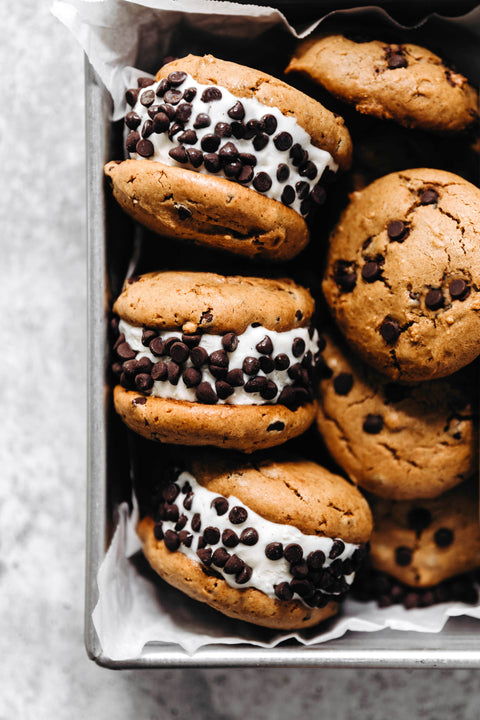 Vegan Tahini Choco Chip Ice Cream Sandwiches