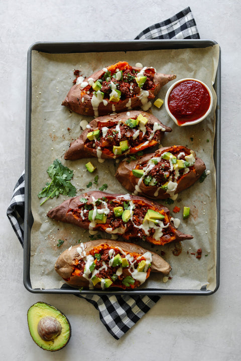 BBQ Jackfruit Stuffed Sweet Potatoes