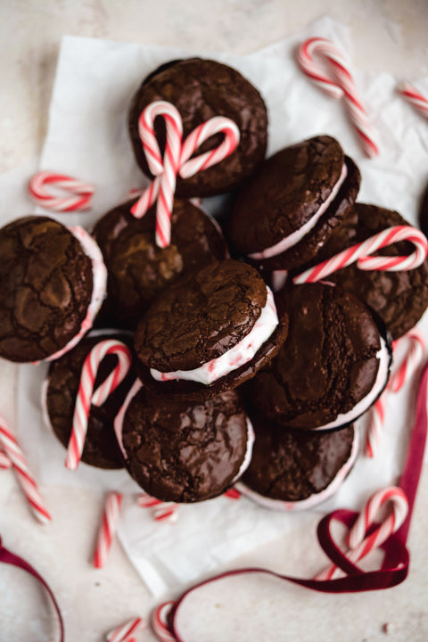 Candy Cane Brownie Cookie Sandwiches