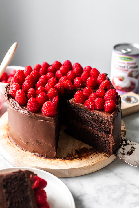 Vegan Chocolate Raspberry Fudge Cake