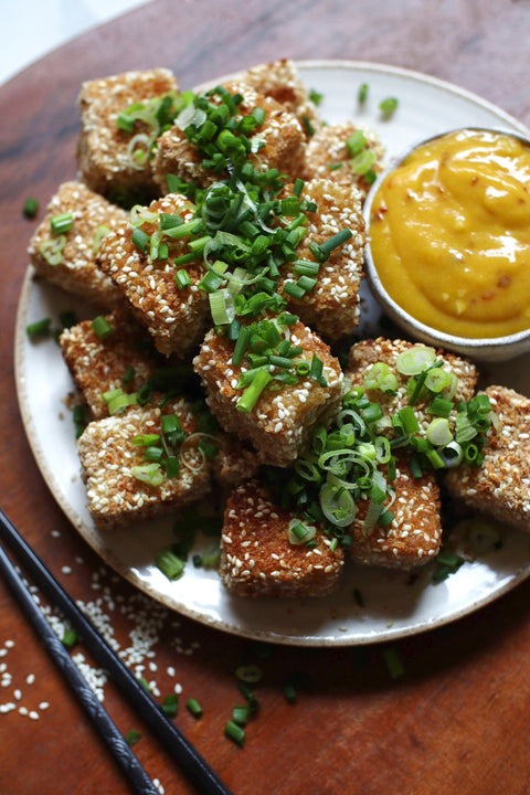 Sesame Panko Tofu with Mango Chili Sauce