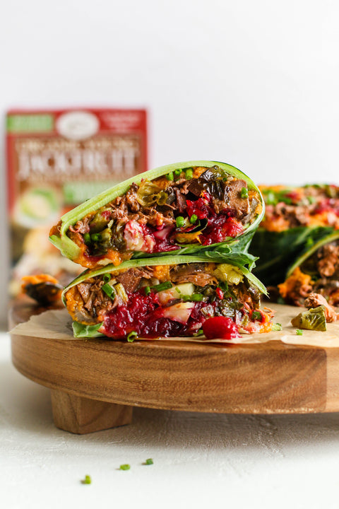 Leftover Holiday "Turkey" Jackfruit Collard Wraps