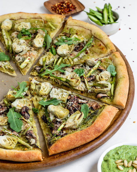 Vegan Baby Artichoke Pesto Pizza