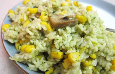 Basmati Rice with Mushrooms, Corn and Vegan Pesto