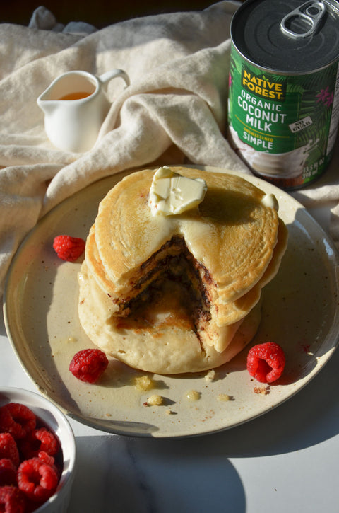 Dairy-Free Vegan Chocolate Stuffed Pancakes