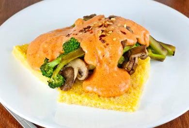 Polenta and Creamy Roasted Red Pepper Sauce