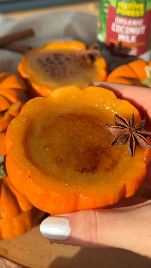 Dairy-Free Pumpkin Crème Brûlée in Mini Pumpkins