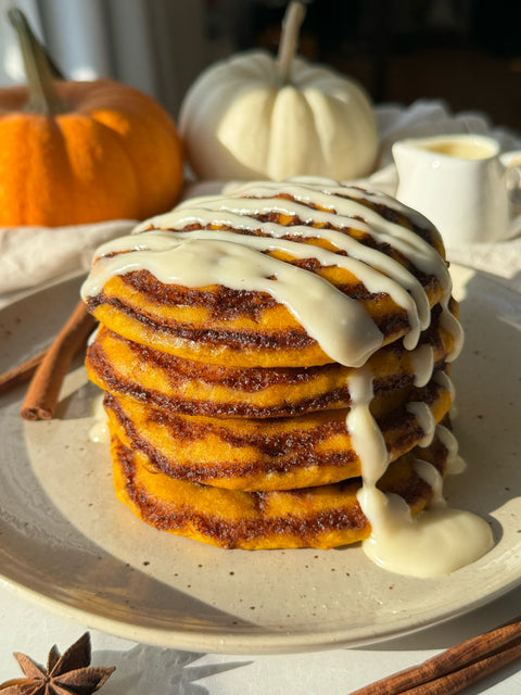 Pumpkin Cinnamon Roll Pancakes